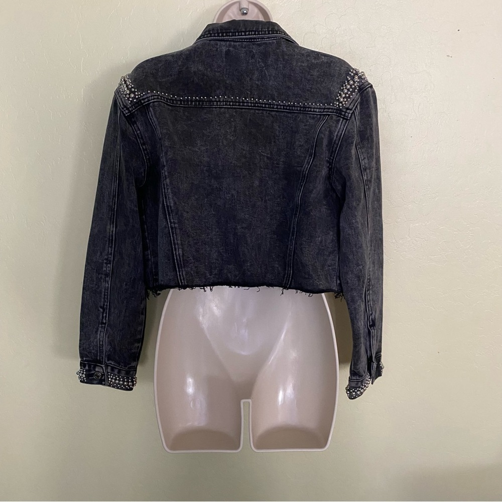 Forever 21 Premium Black Distressed Denim Studded Jacket Size S - Picture 9 of 16